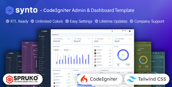 Synto – Codeigniter Tailwind CSS Dashboard Template