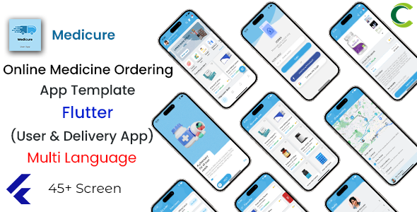 Online Medication Ordering App Template in Flutter | 2 Apps | User App + Delivery App | Medicure