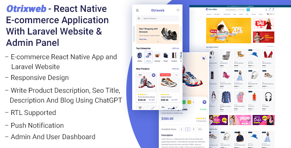 Otrixweb – React Native Ecommerce Utility With Laravel Online web page