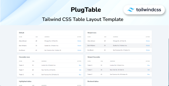 PlugTable – Tailwind CSS 3 Table Structure