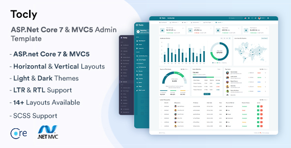 Tocly – ASP.Rep Admin & Dashboard Template