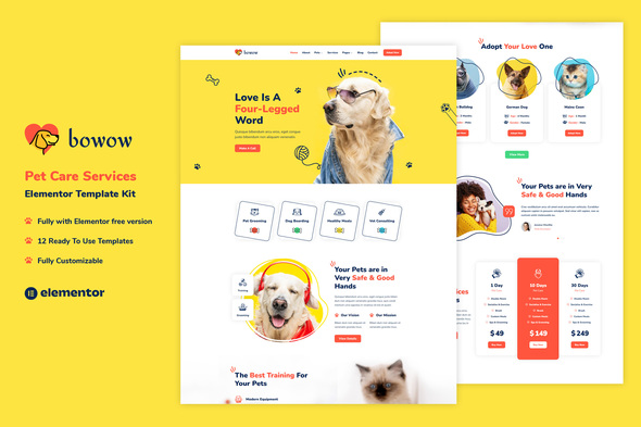 Bowow – Pet Care Services and products Elementor Template Equipment