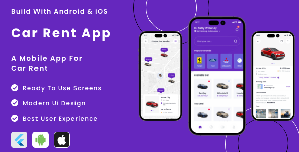 Automobile Hire App – Flutter Cellular App Template