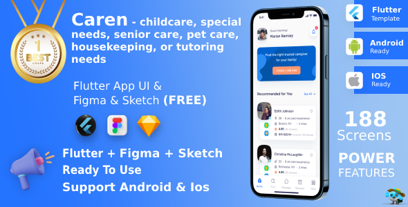 Caren – childcare, particular wants, senior care, pet care, housekeeping Equipment Template | Flutter | Figma