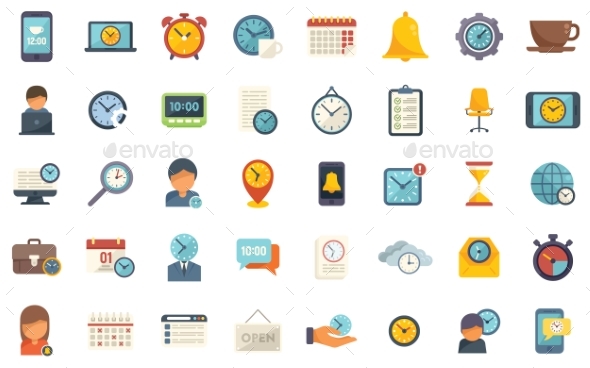 Versatile Working Hours Icons Feature Flat Vector