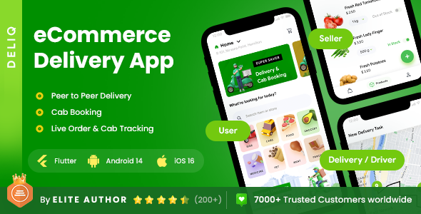 6 App Template| eCommerce Food Grocery Start App| Cab Reserving| View 2 View Start App| DeliQ