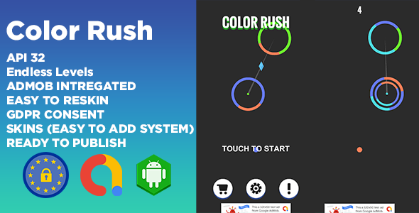 Color Escape (Never-ending + Team spirit Game Template + Admob Adverts + GDPR Consent)