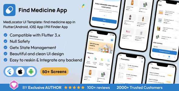 MedLocator UI Template: win medication app in Flutter(Android, iOS) App | Tablet Finder App