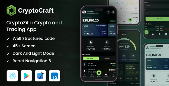 CryptoCraft – React Native CLI Cryptocurrency Mobile App Template