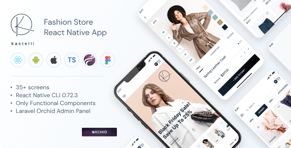 Kastelli – Vogue E-Commerce React Native App | CLI 0.72.3 | TypeScript | Redux Retailer | Admin Panel