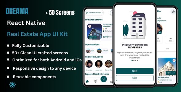 Dreama – Accurate Property App Template UI KIT | React Native