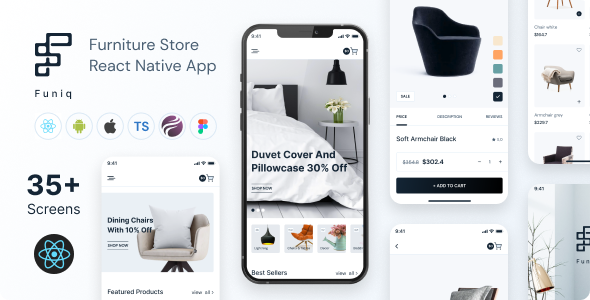 Funiq – Furniture Retailer React Native App | CLI 0.72.3 | TypeScript | Redux Retailer | Admin Panel