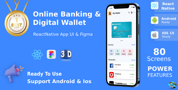 Werolla On-line Banking & Digital Wallet ANDROID + IOS + FIGMA | UI Kit | Reactnative CLI