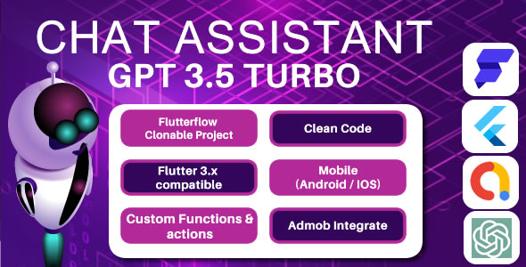 Chat Assistant AI – Chat GPT 3.5 Turbo | Admob | Originate AI Chat – Flutterflow App (Mobile, IOS)