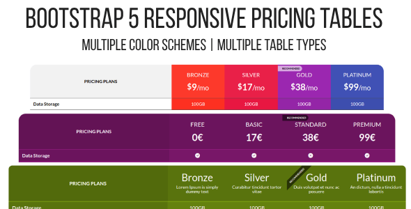 Bootstrap 5 Responsive Compare Pricing Tables Template UI Bundle