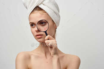 lady with a towel on my head dermatology isolated background