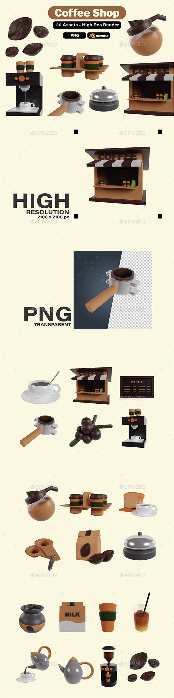 Design of 20 coffee shop 3d icons