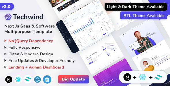 Techwind – React Next.js Saas & Tool Multipurpose Touchdown + Admin Dashboard Template