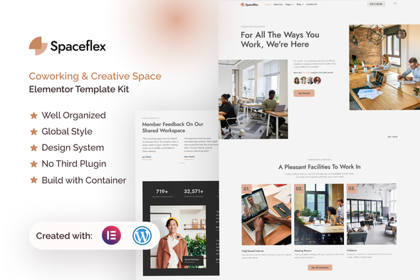 SpaceFlex – Coworking & Artistic House Elementor Pro Template Kit