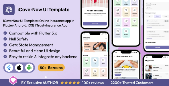 iCoverNow UI Template: Online Insurance protection app in Flutter(Android, iOS) | TrustyInsurance App