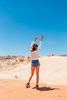 Young girl on traipse at Fireplace Valley in Utah