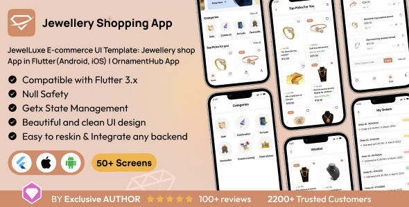 JewelLuxe E-commerce UI Template: Jewelry Buying App in Flutter(Android, iOS) | OrnamentHub App