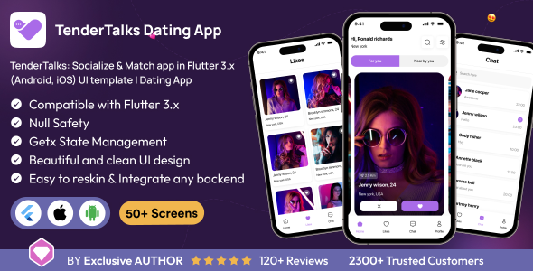 TenderTalks: Socialize & Match app in Flutter 3.x (Android, iOS) UI template | Relationship App