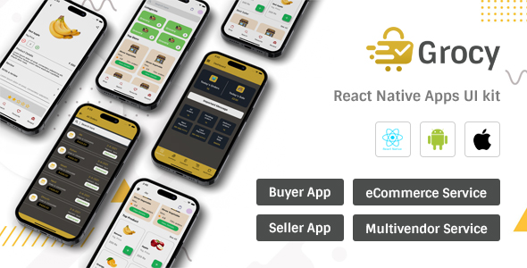 Grocy – React Native Multi-seller Ecommerce App UI Equipment