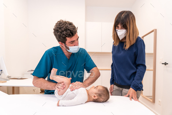 Doctor and mother at some level of slightly of one test up