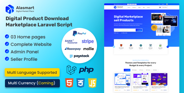 Alasmart – Digital Product Obtain Marketplace Laravel Script