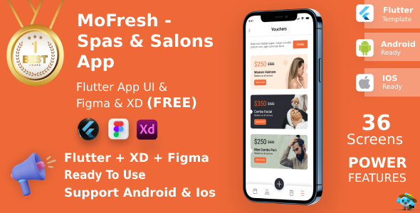 Spas & Salons App ANDROID + IOS + FIGMA + XD | UI Kit | Flutter | MoFresh