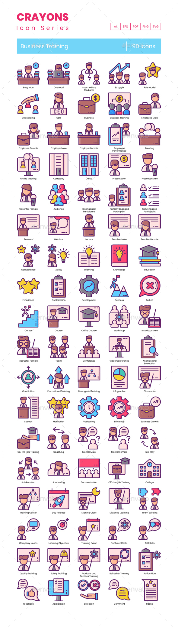 90 Industry Coaching Icons | Crayons Assortment