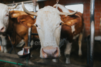 Portrait of a home bull in a barn