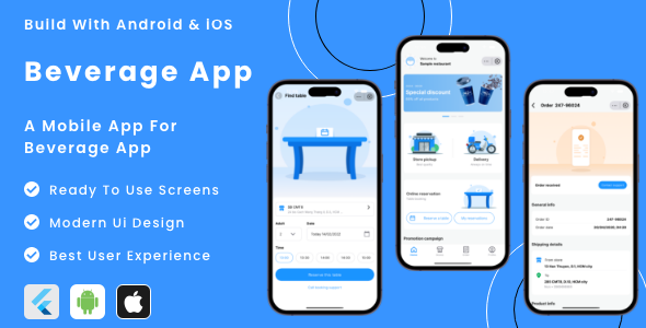 Beverage App – Widespread Restaurant Meals Menu Flutter | Android | iOS Cell App Template