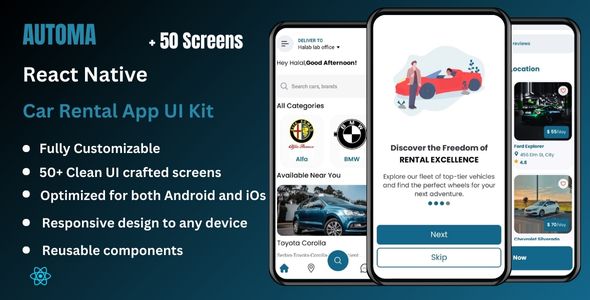 Automa – Automobile Rental App Template UI KIT | React Native