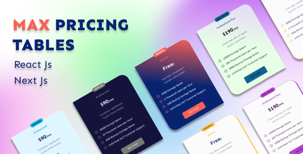 Max Pricing Tables – React Js and Subsequent Js Version