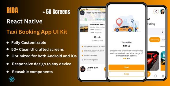 Rida – Taxi Booking App Template UI KIT | React Native