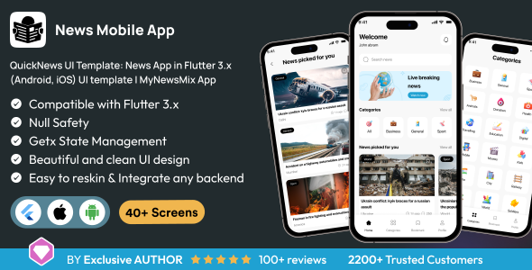 QuickNews UI Template: Recordsdata App in Flutter 3.x (Android, iOS) UI template