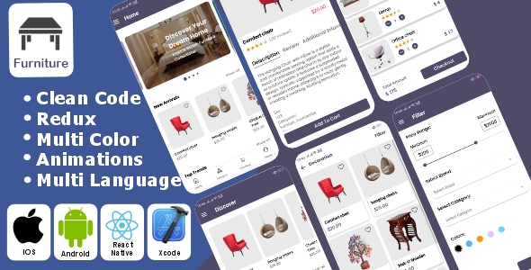 Furniture App – Furniture Online Store | Furniture eCommerce | React Native iOS/Android App Template