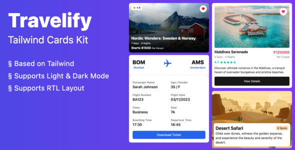 Travelify – Tailwind Cards Package