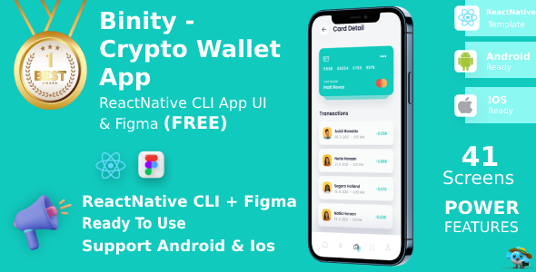 Crypto Pockets And Finance App | UI Kit | ReactNative CLI | Figma FREE | Existence Time Update | Binity