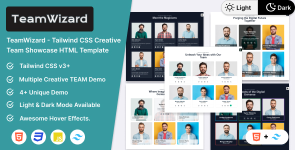 TeamWizard – Tailwind CSS Artistic Team Showcase HTML Template