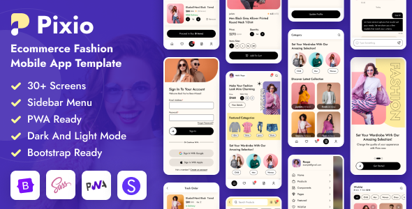 Pixio – Ecommerce Sort Cell App Template ( Bootstrap + PWA )