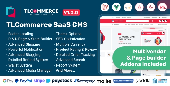 TLCommerce SaaS | Laravel & VueJS Powered Multivendor Ecommerce SaaS CMS