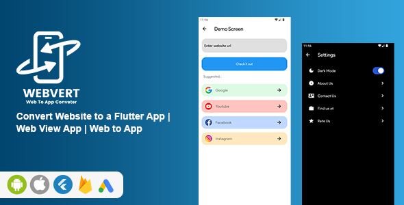 Webvert -Convert Web attach of living to a Flutter App | Wev App Search for | Web to App