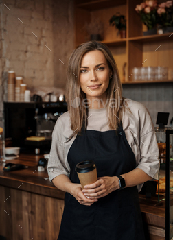 Entrepreneurial Barista with Takeaway Coffee