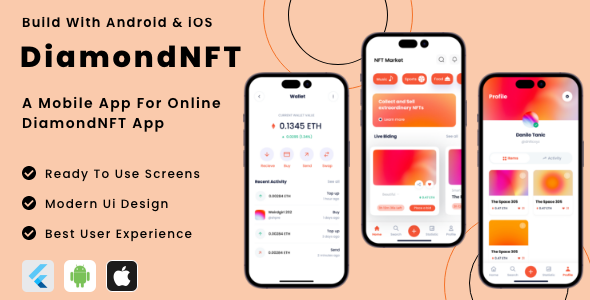 DiamondNFT App – NFT Marketplace Looking out out for & Promoting Flutter App | Android | iOS Mobile App Template