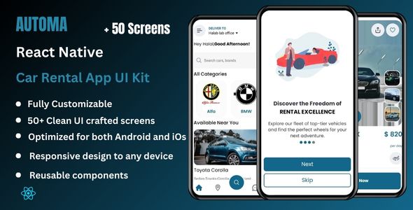 Automa – Car Rental React Native CLI Ui Equipment