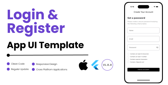 Flutter Login Register App UI Template – User Authentication