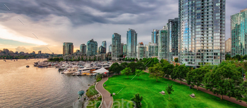 Constructions in Faux Creek, Downtown Vancouver, BC, Cannada. Dramatic Sunset.